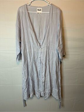 FLAX Medium Linen Open Front Button Blouse Tunic Cover Up Gray-Blue Lagenlook 60